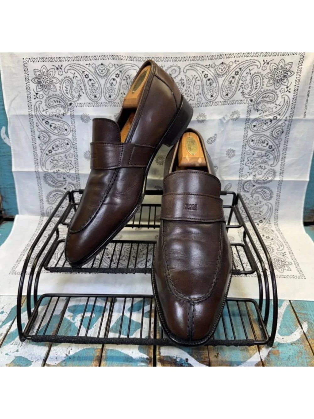 Boss By Hugo Boss Loafers Brown Leather Apron Toe Mens Size 10 EUC